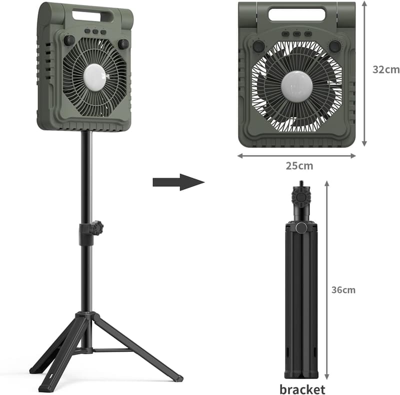 Triple-Power Solar Camping Fan with LED Lantern & Power Bank