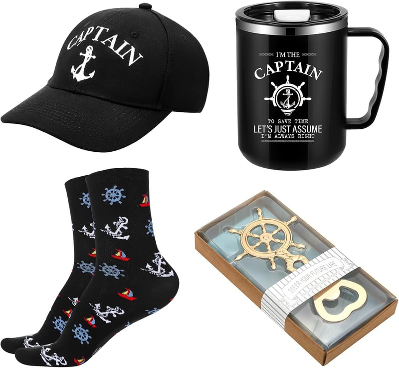 Father's Day Boating Gift Set for Men: Captain's Hat, Tumbler, & More