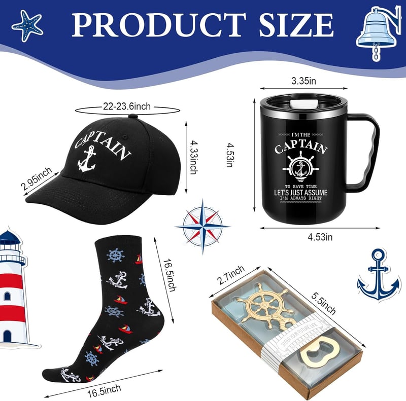 Father's Day Boating Gift Set for Men: Captain's Hat, Tumbler, & More