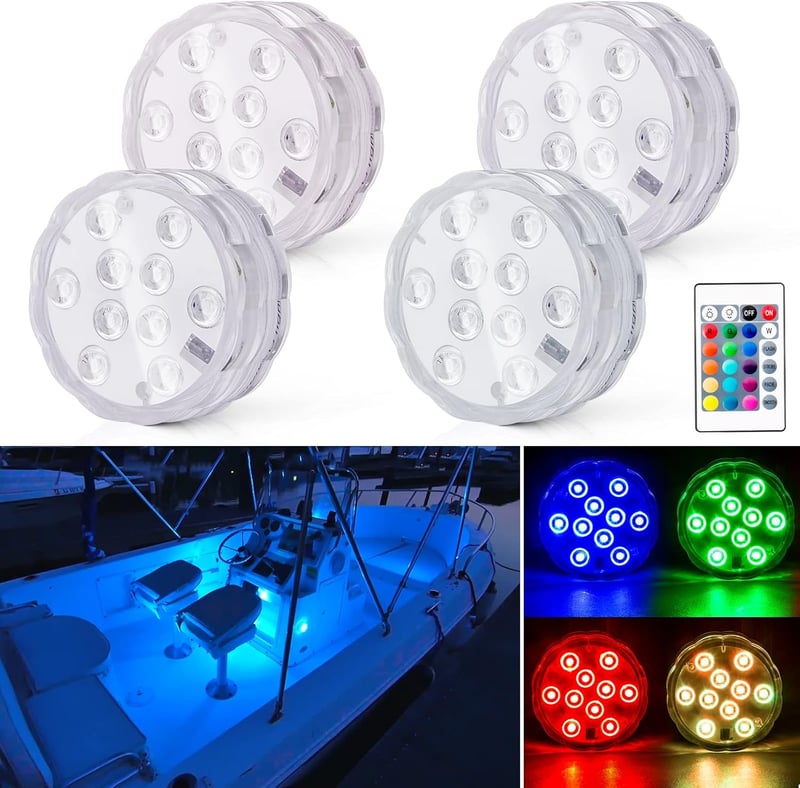 Wireless LED Boat Lights, Battery-Powered with Remote Control, 4PCS