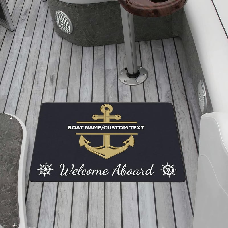 Personalized Nautical Welcome Mat with Custom Name Anchor