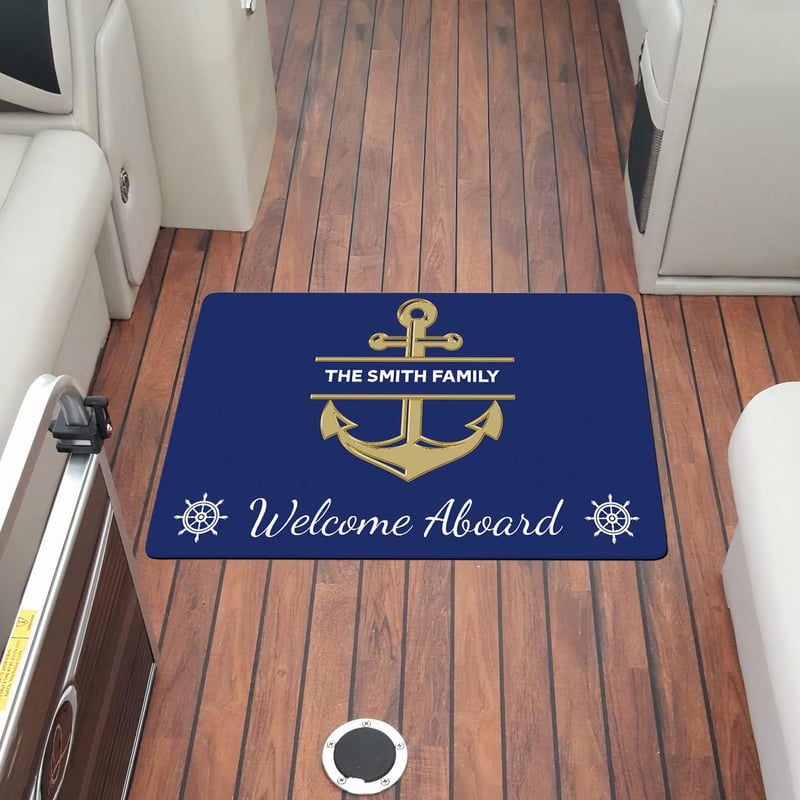 Personalized Nautical Welcome Mat with Custom Name Anchor