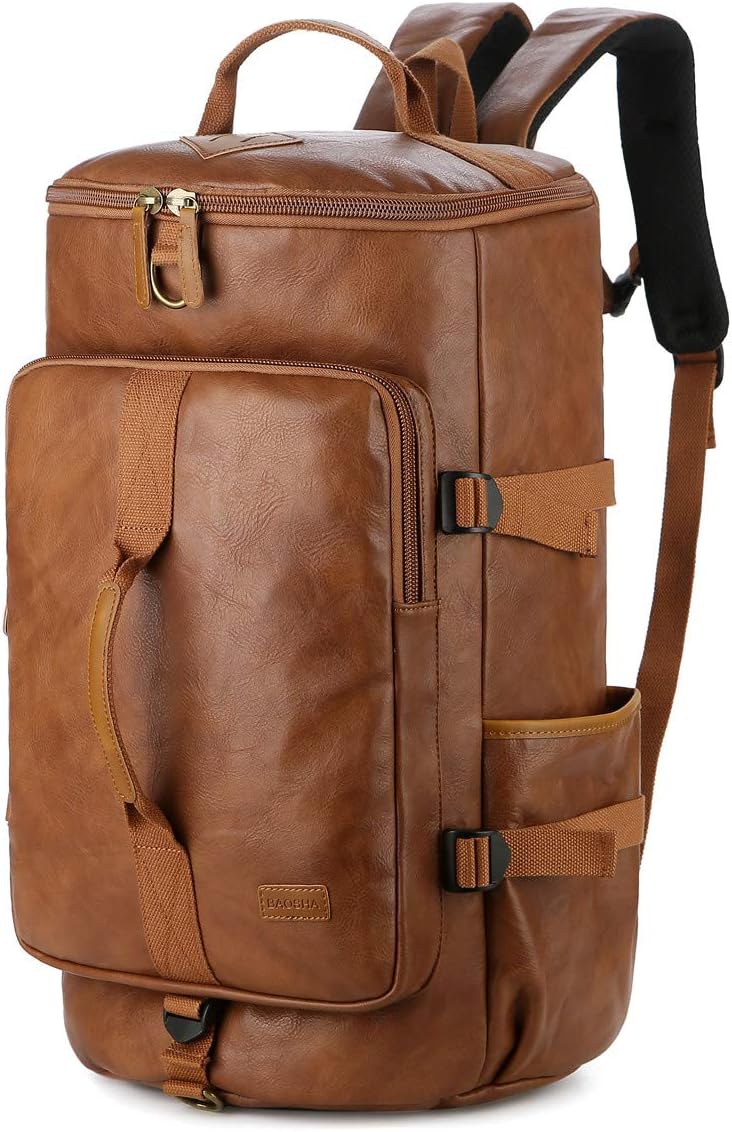 Brown Vegan Leather Men's Convertible Weekender Duffel Bag