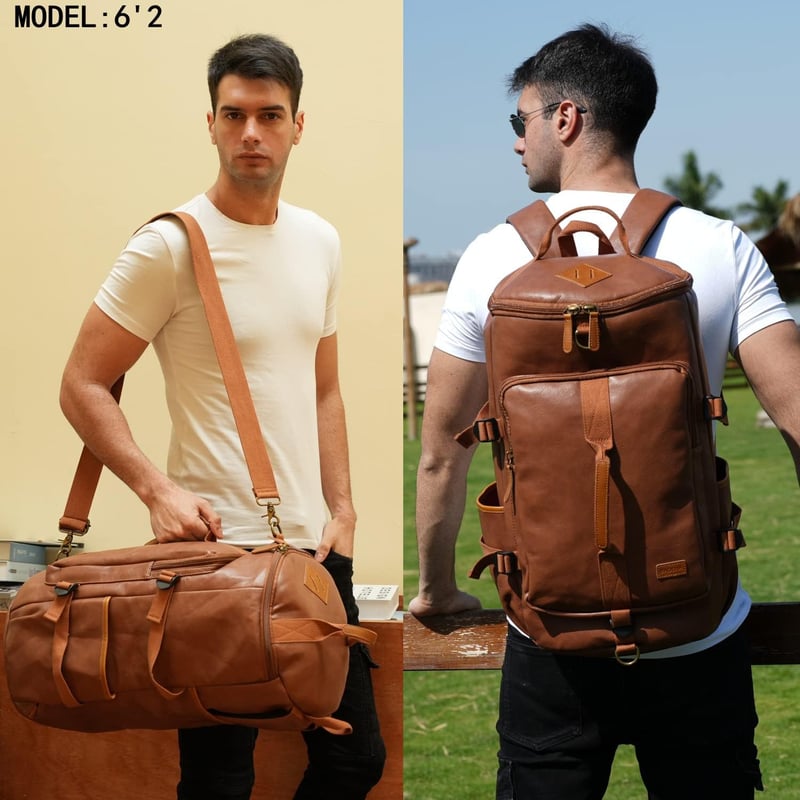 Brown Vegan Leather Men's Convertible Weekender Duffel Bag
