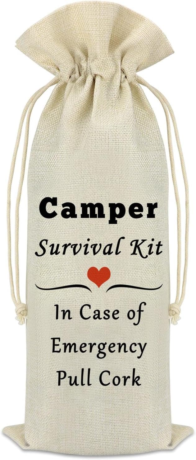 Camper Wine Bag - Funny Burlap Gift for Travelers & Campers