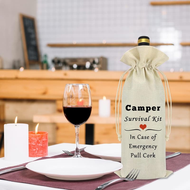 Camper Wine Bag - Funny Burlap Gift for Travelers & Campers