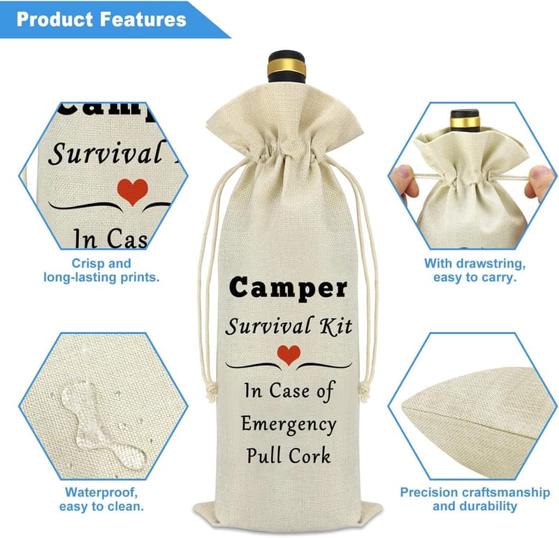 Camper Wine Bag - Funny Burlap Gift for Travelers & Campers