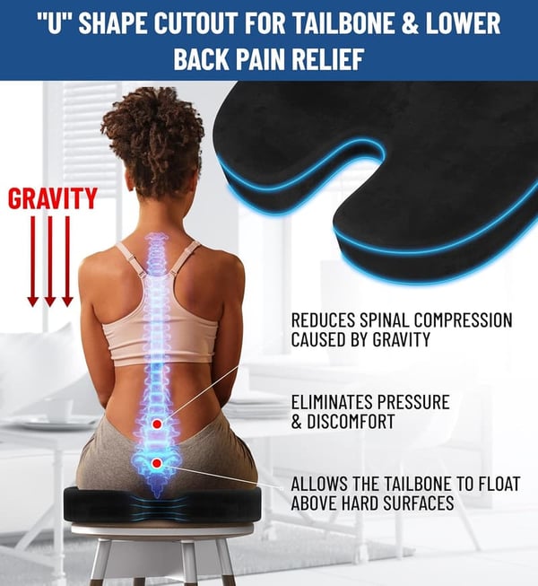 Ergonomic Memory Foam Seat Cushion for Tailbone Pain Relief