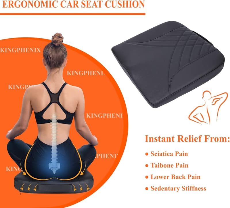 Memory Foam Car Seat Cushion for Back Pain Relief - Black