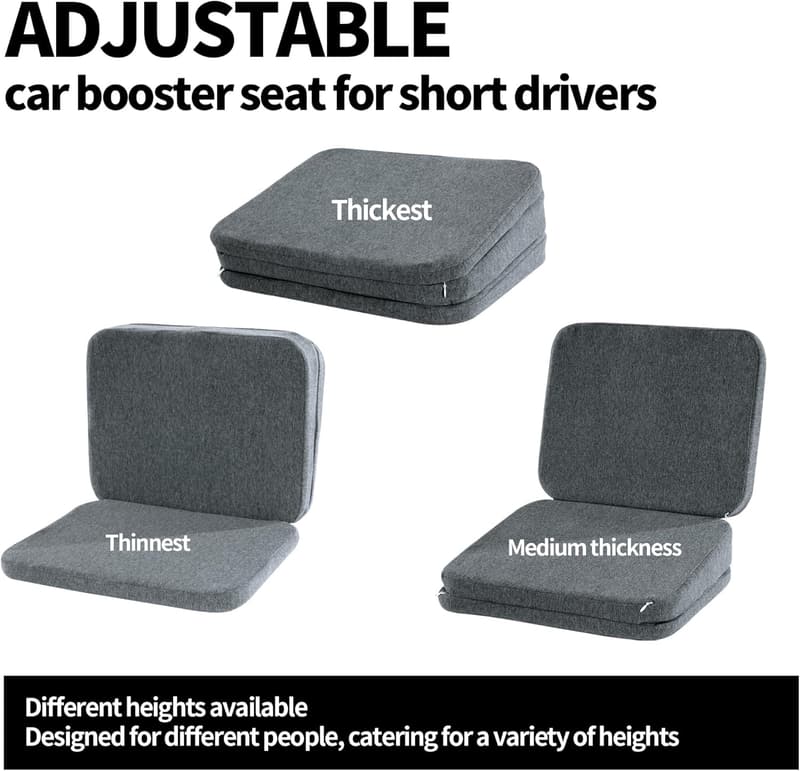 Adjustable Car Booster Seat Cushion for Short Drivers, Grey