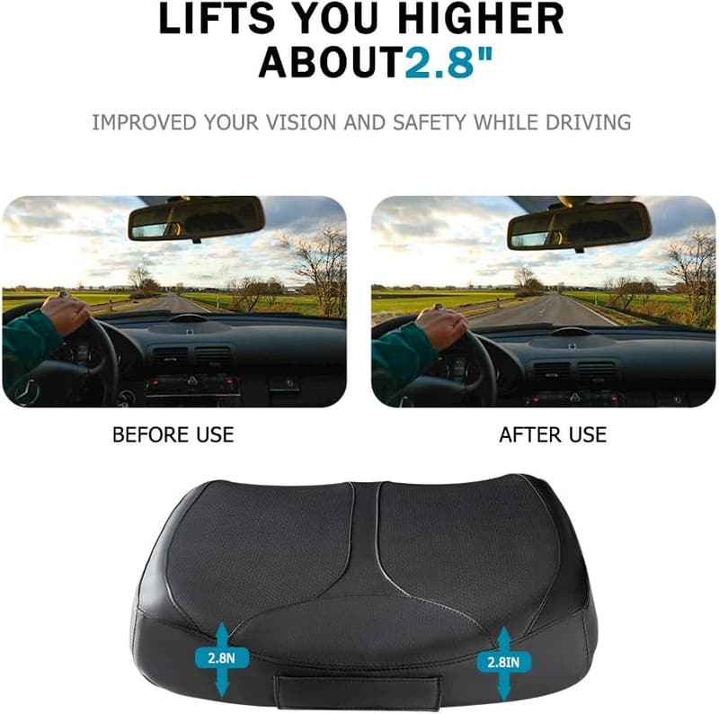 Memory Foam Seat Cushion for Short Drivers - Pain Relief (Black)