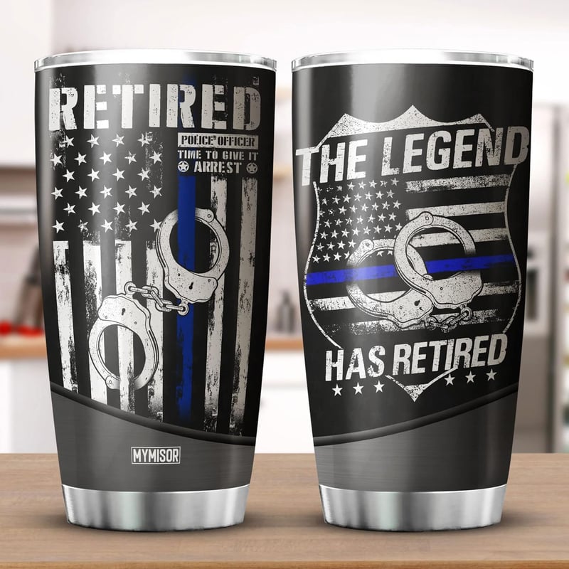 Retirement Tumbler for Police Officers - Blue Line Insulated Gift