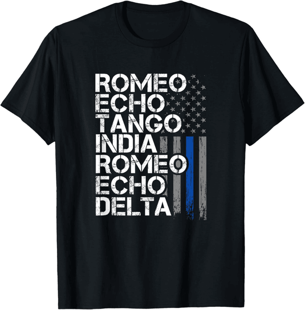 Police Retirement T-Shirt - Thin Blue Line Phonetic Code