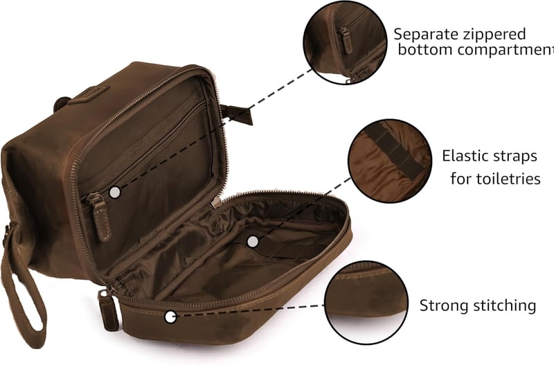 Large Genuine Leather Dopp Kit for Travel Essentials - Brown