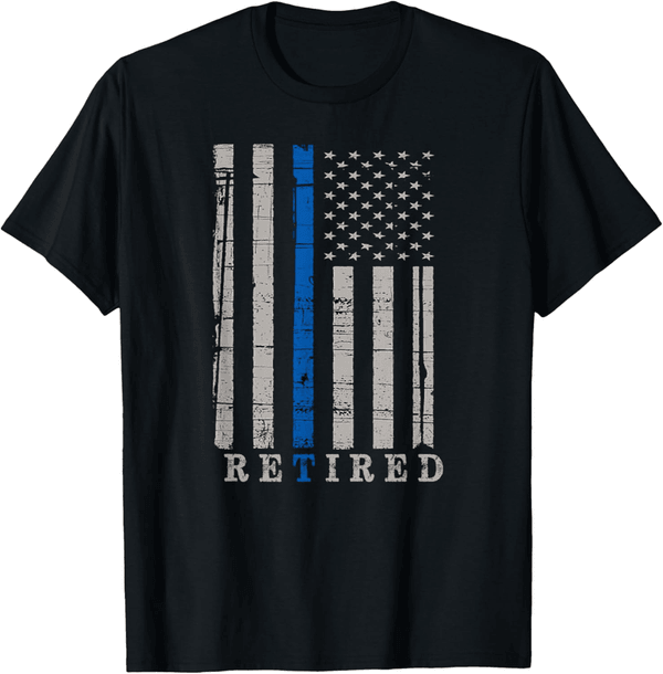 Retirement T-Shirt for Police Officers - Thin Blue Line Flag