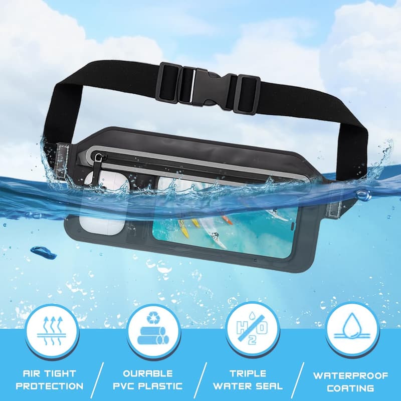 Waterproof Phone Pouch with Adjustable Waist Strap for Beach & Boating