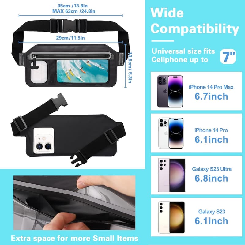 Waterproof Phone Pouch with Adjustable Waist Strap for Beach & Boating