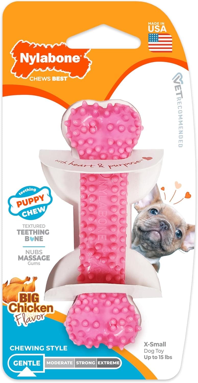 Puppy Teething Chew Toy - Textured Chicken Flavor, Pink