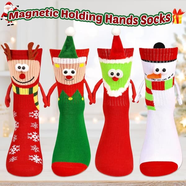 Funny Christmas Socks for Couples - Magnetic Hand Holding Style
