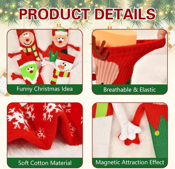 Funny Christmas Socks for Couples - Magnetic Hand Holding Style