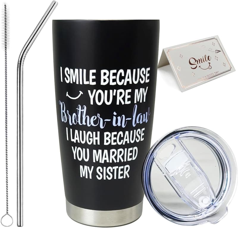 Brother-in-Law Birthday Insulated Travel Mug with Lid & Straw 20 oz