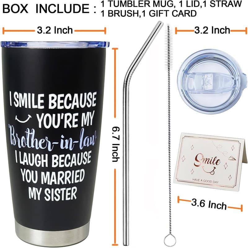 Brother-in-Law Birthday Insulated Travel Mug with Lid & Straw 20 oz