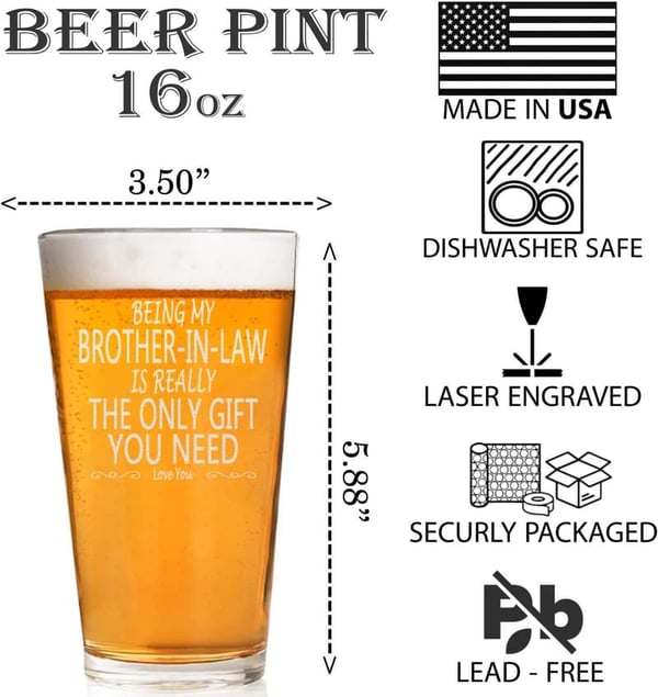 Funny Laser Engraved Beer Glass - Gift for Brother-in-Law
