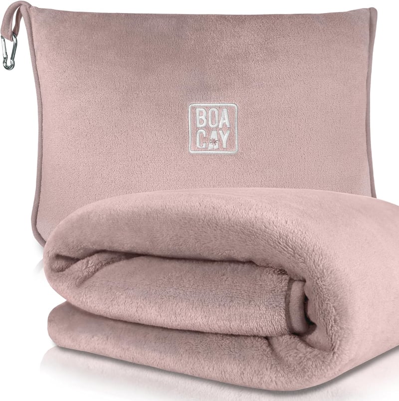 Travel Blanket with Pillow Sleeve - Compact for Airplane & Car