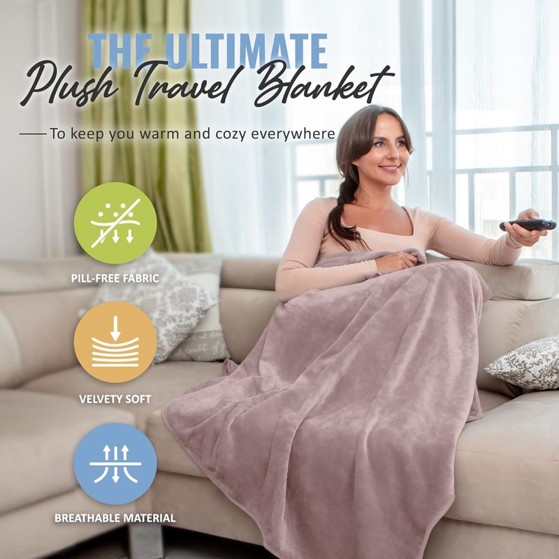 Travel Blanket with Pillow Sleeve - Compact for Airplane & Car