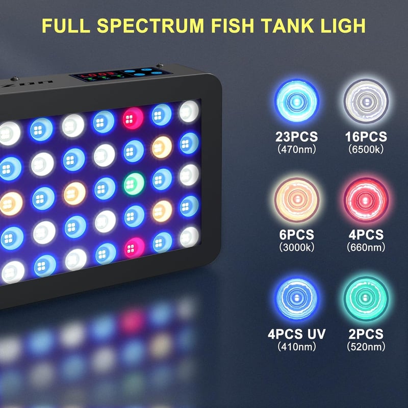 Dimmable 165W LED Aquarium Light with Temperature Monitor