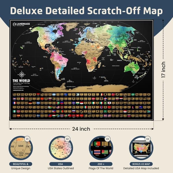 Scratch Off World Map Poster with USA Map - Travel Tracker Wall Art