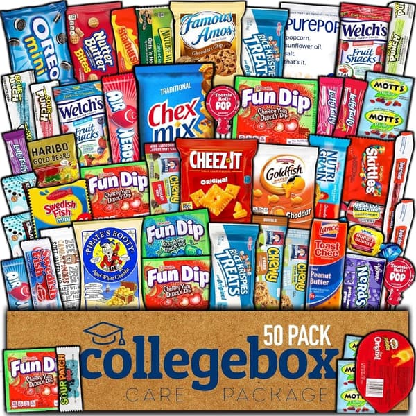 Summer Snack Box Care Package for College Students (50 Count)