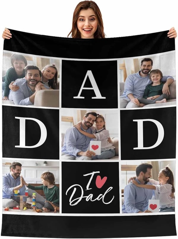 Personalized Fleece Blanket for Dad with Custom Photos