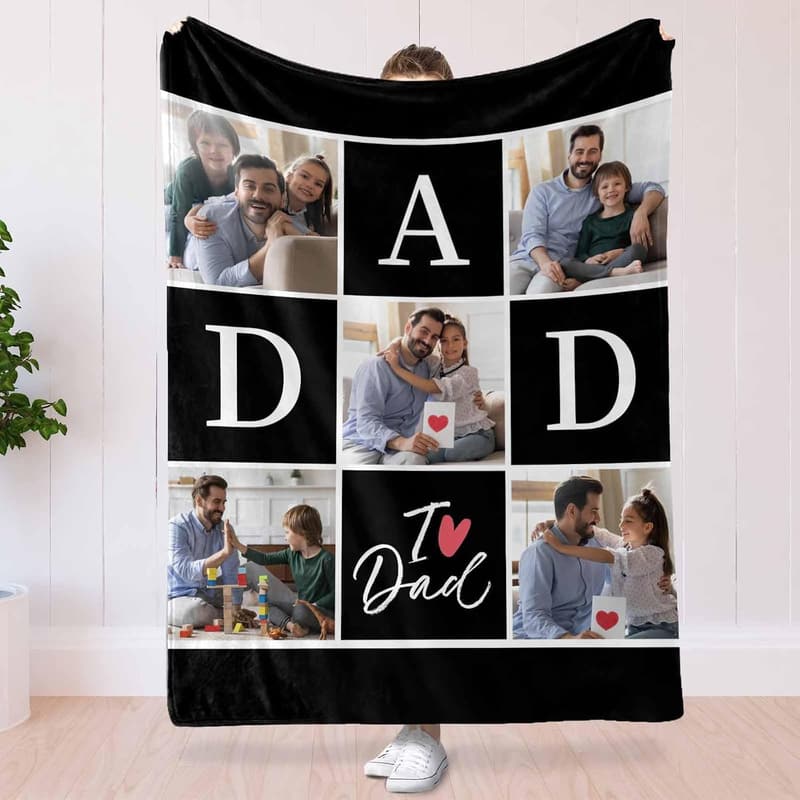 Personalized Fleece Blanket for Dad with Custom Photos