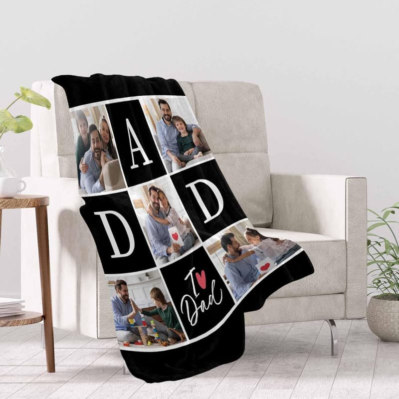 Personalized Fleece Blanket for Dad with Custom Photos