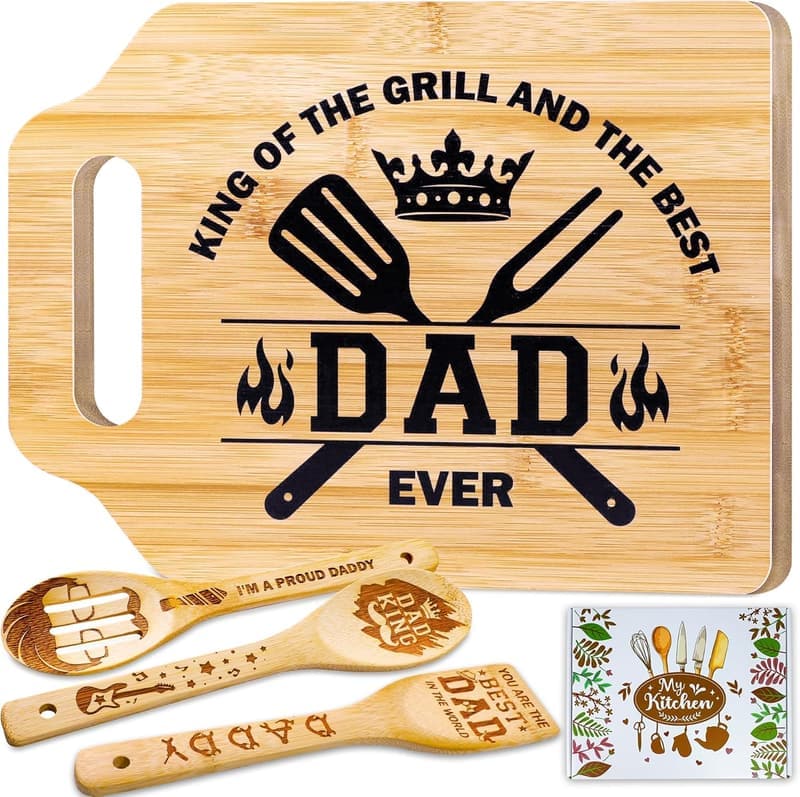 Father's Day Engraved Cutting Board with Utensil Set