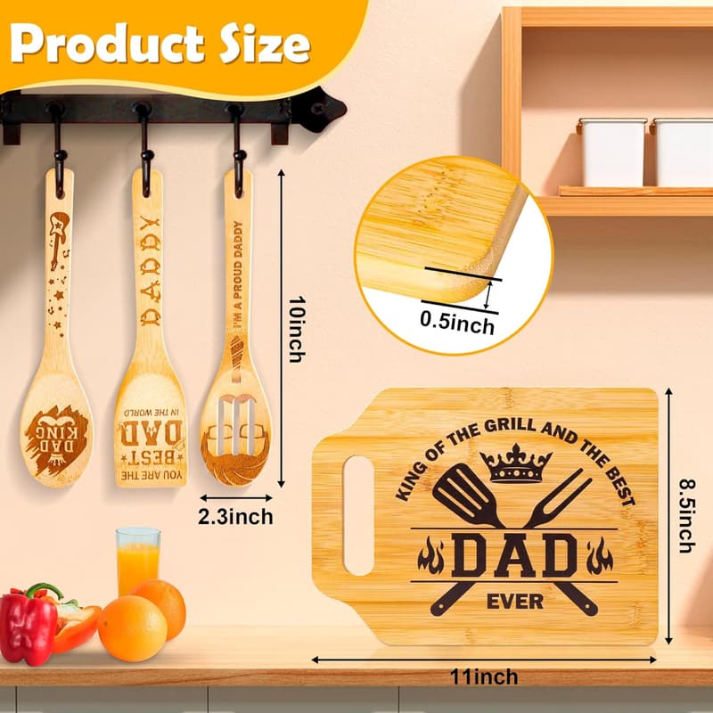 Father's Day Engraved Cutting Board with Utensil Set