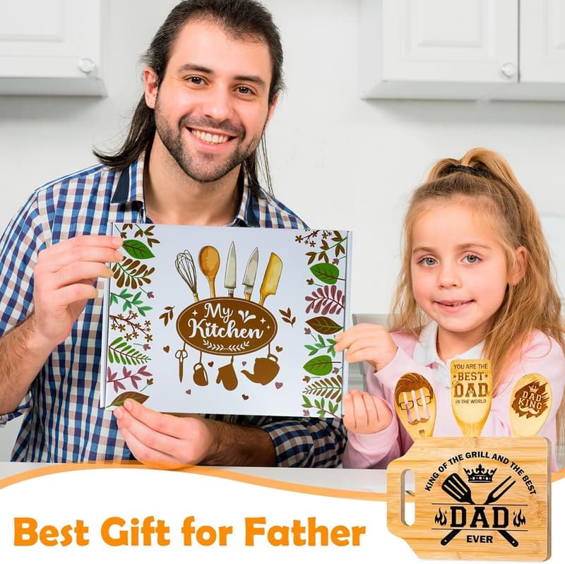 Father's Day Engraved Cutting Board with Utensil Set
