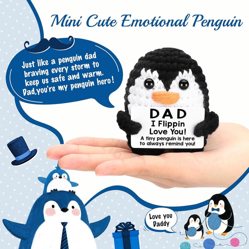 Handmade Crochet Mini Penguin Gift for Dad's Birthday