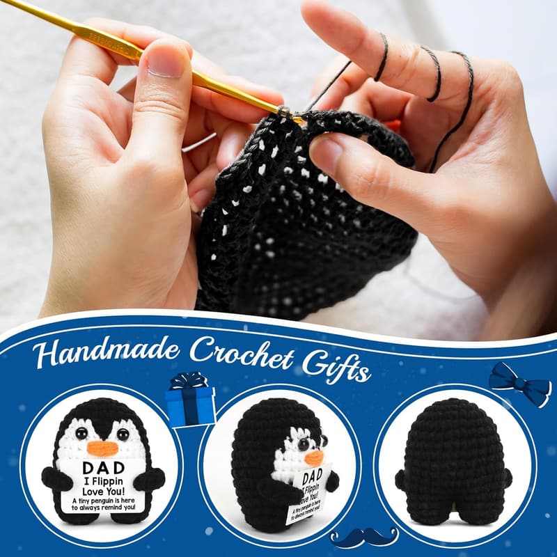 Handmade Crochet Mini Penguin Gift for Dad's Birthday