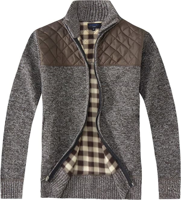 Men's Knitted Full Zip Cardigan Sweater with Flannel Lining