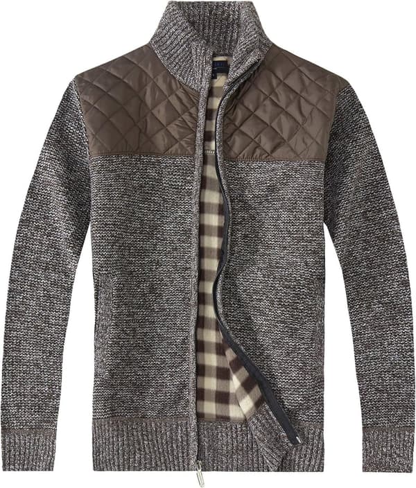 Men's Knitted Full Zip Cardigan Sweater with Flannel Lining
