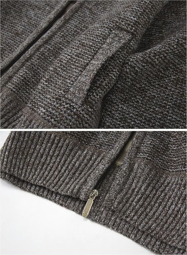 Men's Knitted Full Zip Cardigan Sweater with Flannel Lining