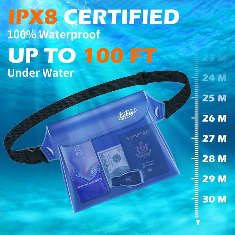 Waterproof Phone Pouch 3-Pack with Waist Strap for Beach Activities