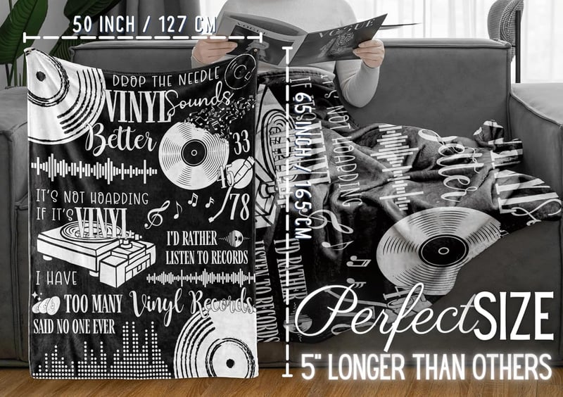 Personalized Flannel Blanket for Vinyl Record Lovers