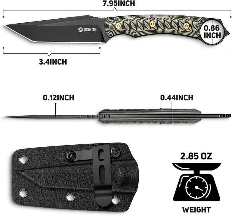 NedFoss PIONEER Tactical Fixed Blade Knife for Men