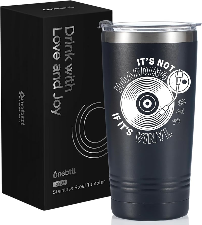 Vinyl Record Lovers Tumbler - 20oz Insulated with Lid & Straw