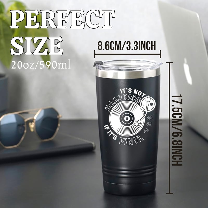 Vinyl Record Lovers Tumbler - 20oz Insulated with Lid & Straw