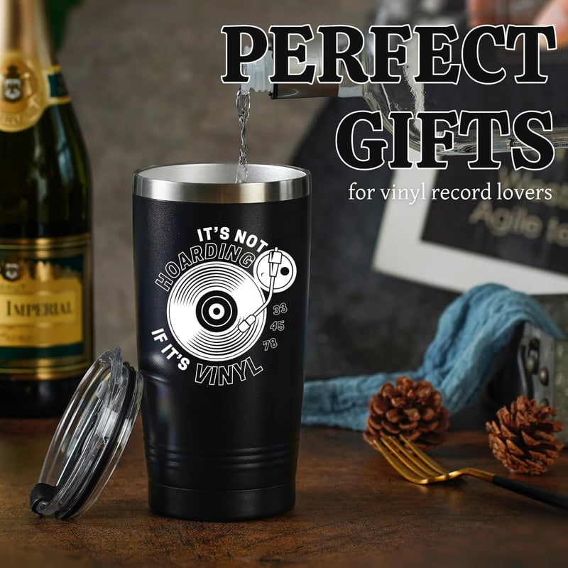 Vinyl Record Lovers Tumbler - 20oz Insulated with Lid & Straw
