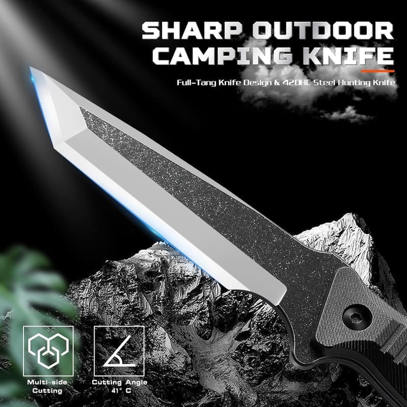 Tactical Fixed Blade Knife - 420HC Steel for Camping and Hunting